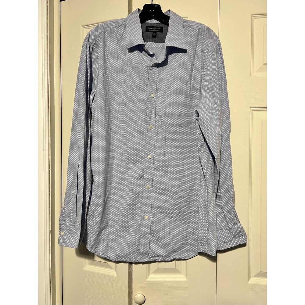 Banana Republic Mens XL Slim Fit Blue Micro Dot Button Down Shirt Stretch Cotton